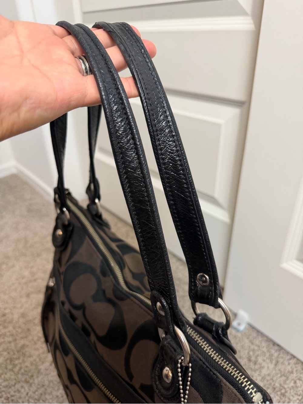 Coach Black & Brown Signature Tote Shoulder Bag - Picture 10 of 14